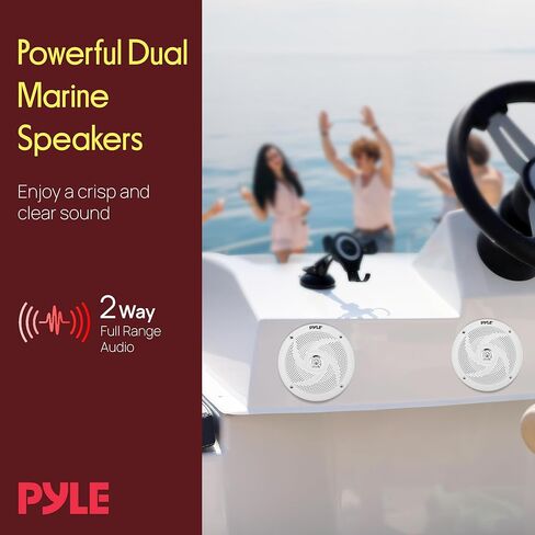 Pyle Marine Speakers - 5.25 Inch 2 Way Waterproof and Weather Resistant Outdoor Audio Stereo Sound System with 180 Watt Power and Low Profile Slim Style - 1 Pair - PLMRS5W (White) in Kuwait