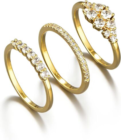 خواتم ذهبية قابلة للتكديس للنساء غير مشوهة، مطلية بالذهب عيار 14 قيراط، 3 قطع مكعب زركونيا، مجموعة خواتم الإبهام العصرية، خواتم الخطوبة مقاس 6 7 8 9 10 in Kuwait