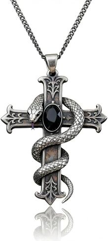 Gothic Cross Necklace, Black Cross Necklace with Glass Stone for Men, Gothic Punk Cross Pendant Necklace for Men in Saudi Arabia