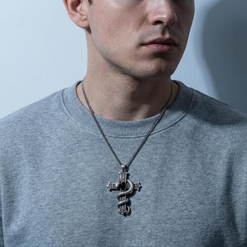 Gothic Cross Necklace, Black Cross Necklace with Glass Stone for Men, Gothic Punk Cross Pendant Necklace for Men in Saudi Arabia