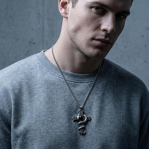 Gothic Cross Necklace, Black Cross Necklace with Glass Stone for Men, Gothic Punk Cross Pendant Necklace for Men in Saudi Arabia