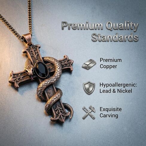 Gothic Cross Necklace, Black Cross Necklace with Glass Stone for Men, Gothic Punk Cross Pendant Necklace for Men in Saudi Arabia