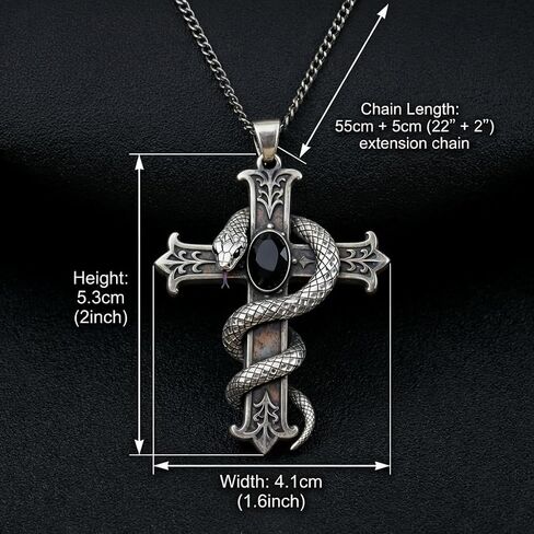 Gothic Cross Necklace, Black Cross Necklace with Glass Stone for Men, Gothic Punk Cross Pendant Necklace for Men in Saudi Arabia