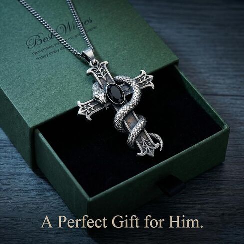 Gothic Cross Necklace, Black Cross Necklace with Glass Stone for Men, Gothic Punk Cross Pendant Necklace for Men in Saudi Arabia