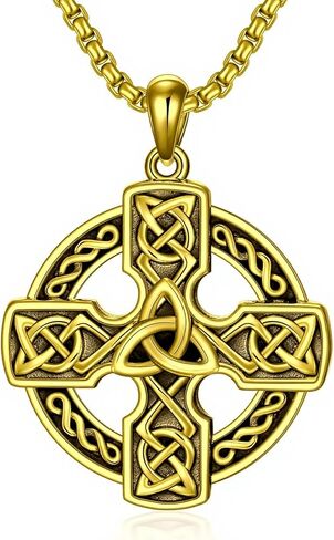 قلادة صليب سلتيك للرجال مطلية بالذهب عيار 18 قيراط قلادة صليب سلتيك قلادة تميمة حماية مجوهرات هدايا دينية مع سلسلة رولو قابلة للتعديل 2.5 مم 24 بوصة in Kuwait