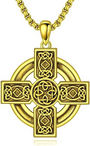 Mens Celtic Cross Necklace mens 18K Gold Plated celtic cross pendant Celtic Amulet Necklace Protection Jewelry Religious Gifts with 2.5mm 24" Adjustable Rolo Chain in Saudi Arabia
