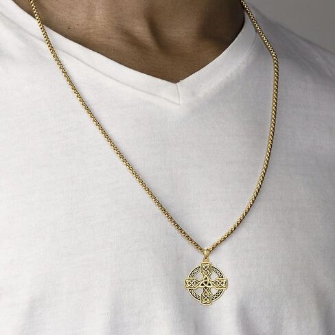 Mens Celtic Cross Necklace mens 18K Gold Plated celtic cross pendant Celtic Amulet Necklace Protection Jewelry Religious Gifts with 2.5mm 24" Adjustable Rolo Chain in Saudi Arabia