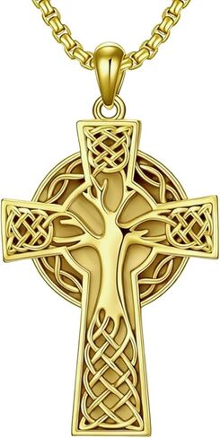 Mens Celtic Cross Necklace mens 18K Gold Plated celtic cross pendant Celtic Amulet Necklace Protection Jewelry Religious Gifts with 2.5mm 24" Adjustable Rolo Chain in Saudi Arabia