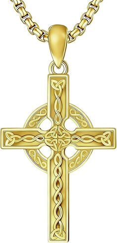 Mens Celtic Cross Necklace mens 18K Gold Plated celtic cross pendant Celtic Amulet Necklace Protection Jewelry Religious Gifts with 2.5mm 24" Adjustable Rolo Chain in Saudi Arabia