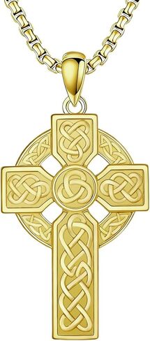Mens Celtic Cross Necklace mens 18K Gold Plated celtic cross pendant Celtic Amulet Necklace Protection Jewelry Religious Gifts with 2.5mm 24" Adjustable Rolo Chain in Saudi Arabia