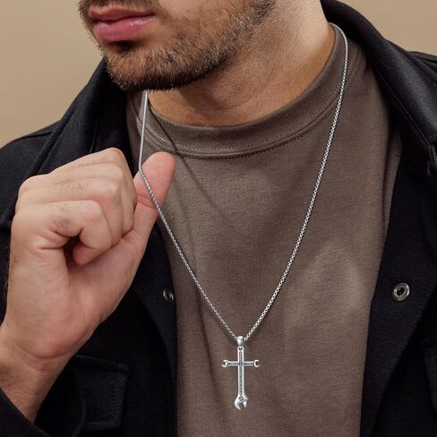 Cross Necklace for Men 925 Sterling Silver Philippians 4:13 I CAN DO ALL THINGS Wrench Cross Pendant Bible Verse Jewelry in Saudi Arabia