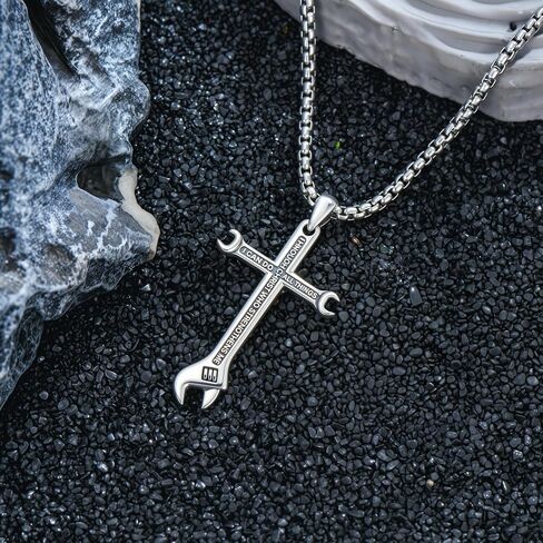 Cross Necklace for Men 925 Sterling Silver Philippians 4:13 I CAN DO ALL THINGS Wrench Cross Pendant Bible Verse Jewelry in Saudi Arabia