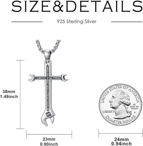 Cross Necklace for Men 925 Sterling Silver Philippians 4:13 I CAN DO ALL THINGS Wrench Cross Pendant Bible Verse Jewelry in Saudi Arabia