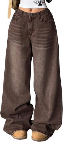 SHENHE Girl's Wide Leg Baggy Jeans Y2K Streetwear Low Rise Hip Hop Loose Denim Pants in Saudi Arabia