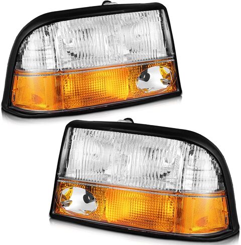 WEELMOTO Headlights Only for 1998-2004 GMC Sonoma / S15 Headlight Assemblies with Fog Lights Compatible with 1998-2001 Oldsmobile Bravada / 1998-2001 GMC Jimmy Replacement Fits factory models in Saudi Arabia