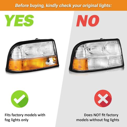 WEELMOTO Headlights Only for 1998-2004 GMC Sonoma / S15 Headlight Assemblies with Fog Lights Compatible with 1998-2001 Oldsmobile Bravada / 1998-2001 GMC Jimmy Replacement Fits factory models in Saudi Arabia