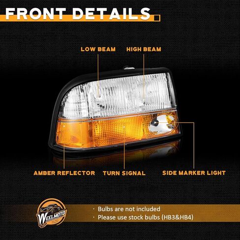 WEELMOTO Headlights Only for 1998-2004 GMC Sonoma / S15 Headlight Assemblies with Fog Lights Compatible with 1998-2001 Oldsmobile Bravada / 1998-2001 GMC Jimmy Replacement Fits factory models in Saudi Arabia