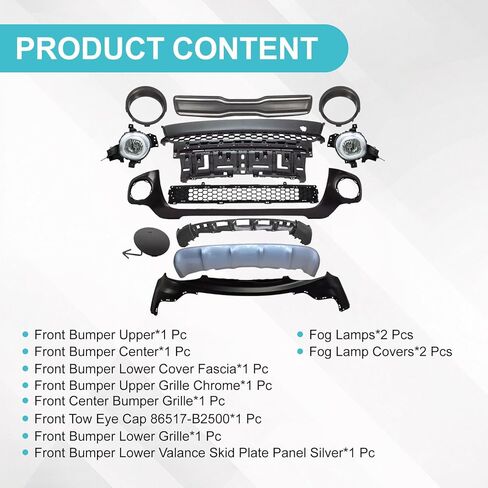 طقم غطاء المصد الأمامي والشبكة ومصابيح الضباب المتوافقة مع 2017 2018 2019 Kia Soul الشواية العلوية السفلية واللوحة السفلية السفلية وأغطية مصابيح الضباب 12 قطعة KI1036136 KI1014102 in Kuwait