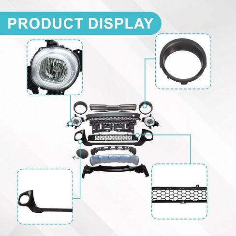 طقم غطاء المصد الأمامي والشبكة ومصابيح الضباب المتوافقة مع 2017 2018 2019 Kia Soul الشواية العلوية السفلية واللوحة السفلية السفلية وأغطية مصابيح الضباب 12 قطعة KI1036136 KI1014102 in Kuwait