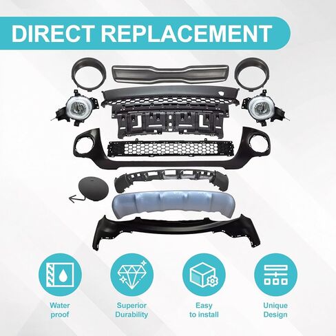 طقم غطاء المصد الأمامي والشبكة ومصابيح الضباب المتوافقة مع 2017 2018 2019 Kia Soul الشواية العلوية السفلية واللوحة السفلية السفلية وأغطية مصابيح الضباب 12 قطعة KI1036136 KI1014102 in Kuwait