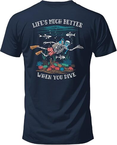 Salty Bones Life’s Much Better When You Dive Scuba Diving Graphic T-Shirt,100% Ringspun Cotton, Classic Fit, Printed in USA in Kuwait