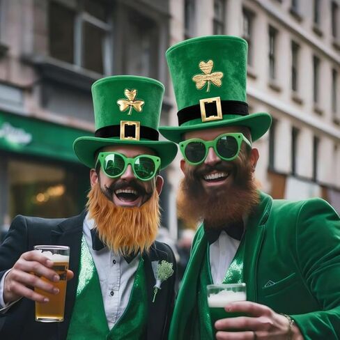 St. Patrick's Day Leprechaun Hat with Beard, Green Top Hat Costume Accessory Set with Shamrock and Buckle in Saudi Arabia