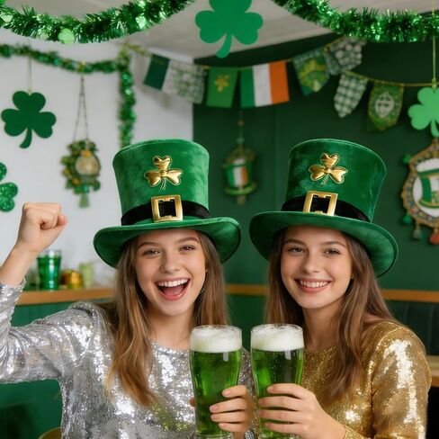 St. Patrick's Day Leprechaun Hat with Beard, Green Top Hat Costume Accessory Set with Shamrock and Buckle in Saudi Arabia