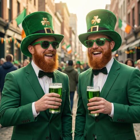 St. Patrick's Day Leprechaun Hat with Beard, Green Top Hat Costume Accessory Set with Shamrock and Buckle in Saudi Arabia