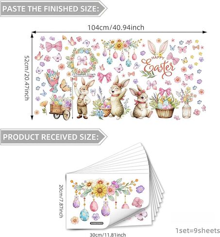 9 Sheets Large Easter Window Clings for Glass Windows Double Sided Happy Easter Window Stickers Decals Bunny Eggs Flowers Butterfly for Spring Party Decor (Happy Easter) in Saudi Arabia