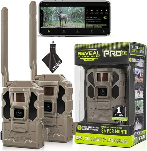TACTACAM Reveal Pro 3.0 Cellular Trail Camera - Multi-Cellular Network, GPS, 2" LCD, No-Glow IR, Wi-Fi Enabled, HD Photos & 1080p Videos, Long Battery Life, Fast Trigger with Cleaning Cloth (2PK) in Kuwait