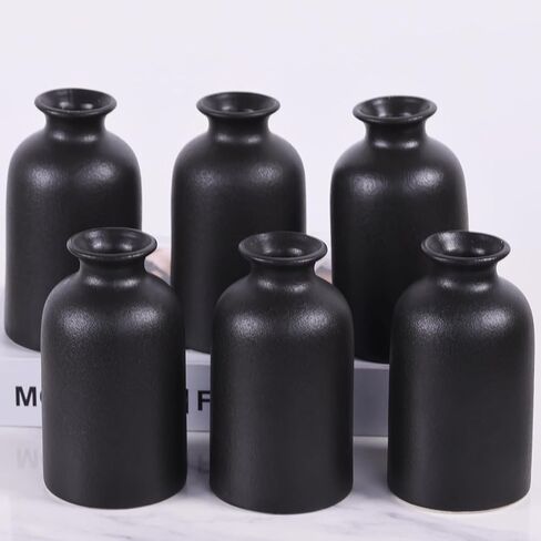 6 Pack Matte Black Ceramic Bud Vases – 5" Modern Boho Mini Vases for Flowers, Pampas Grass, or Dried Stems – Small Rustic Centerpieces for Home Decor, Wedding Table, and Party Displays in Saudi Arabia