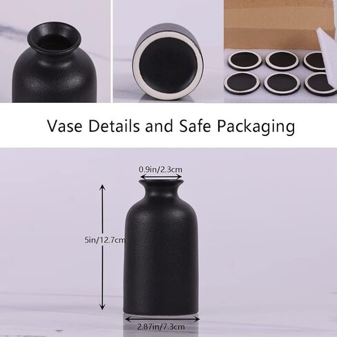6 Pack Matte Black Ceramic Bud Vases – 5" Modern Boho Mini Vases for Flowers, Pampas Grass, or Dried Stems – Small Rustic Centerpieces for Home Decor, Wedding Table, and Party Displays in Saudi Arabia