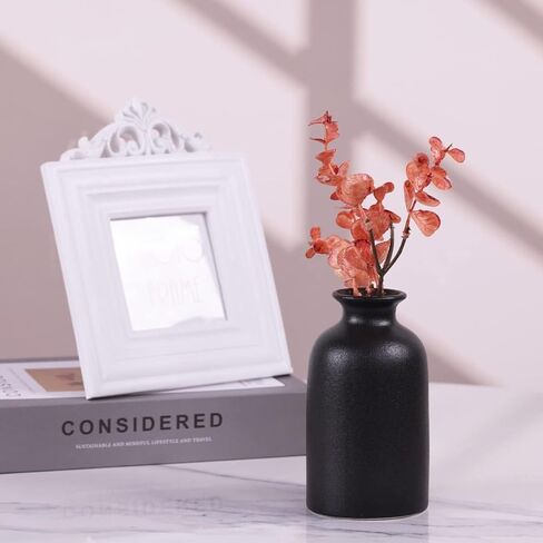 6 Pack Matte Black Ceramic Bud Vases – 5" Modern Boho Mini Vases for Flowers, Pampas Grass, or Dried Stems – Small Rustic Centerpieces for Home Decor, Wedding Table, and Party Displays in Saudi Arabia
