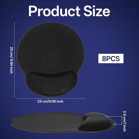 8 Packs Gel Memory Foam Mouse Pad with Non-Slip Base, Ergonomic Mouse Pad with Wrist Support, Portable Comfortable Mousepad for Computer, Laptop, Gaming, Office, Home, Black in Kuwait