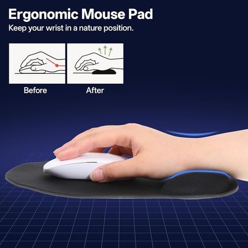 8 Packs Gel Memory Foam Mouse Pad with Non-Slip Base, Ergonomic Mouse Pad with Wrist Support, Portable Comfortable Mousepad for Computer, Laptop, Gaming, Office, Home, Black in Kuwait