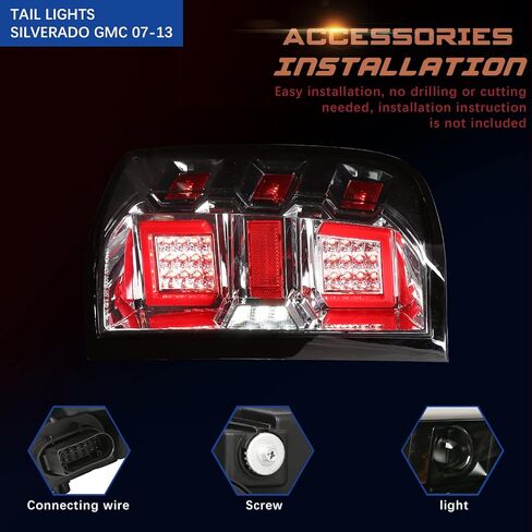 PZ LED Tail Lights Assembly Compatible for 2007-2013 Silverado 1500 2500HD 07-14 GMC Sierra Left and Right Sides Clear Lens Electroplating Cover Projector in Kuwait