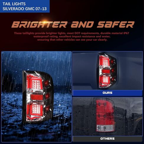 PZ LED Tail Lights Assembly Compatible for 2007-2013 Silverado 1500 2500HD 07-14 GMC Sierra Left and Right Sides Clear Lens Electroplating Cover Projector in Kuwait