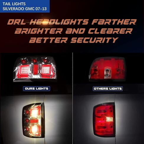 PZ LED Tail Lights Assembly Compatible for 2007-2013 Silverado 1500 2500HD 07-14 GMC Sierra Left and Right Sides Clear Lens Electroplating Cover Projector in Kuwait