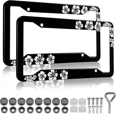 Black Leopard Cheetah Print License Plate Frames- 2 Pack Black Animal Print Aluminum Metal License Plate Frame Holder Covers, Rust-Proof Waterproof Car Decorative Tag Frames for Standard US 12x6 Inch in Kuwait