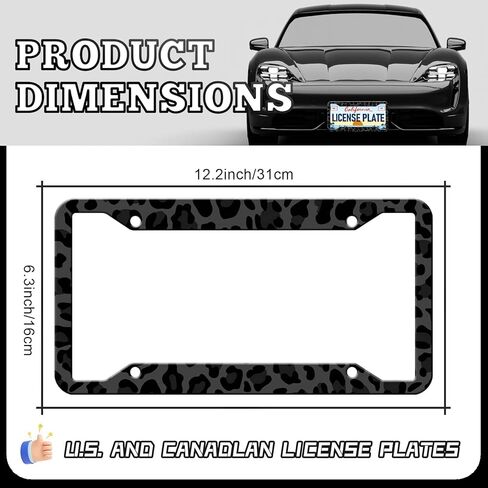 Black Leopard Cheetah Print License Plate Frames- 2 Pack Black Animal Print Aluminum Metal License Plate Frame Holder Covers, Rust-Proof Waterproof Car Decorative Tag Frames for Standard US 12x6 Inch in Saudi Arabia