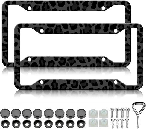 Black Leopard Cheetah Print License Plate Frames- 2 Pack Black Animal Print Aluminum Metal License Plate Frame Holder Covers, Rust-Proof Waterproof Car Decorative Tag Frames for Standard US 12x6 Inch in Saudi Arabia