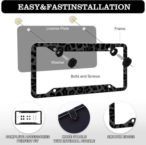 Black Leopard Cheetah Print License Plate Frames- 2 Pack Black Animal Print Aluminum Metal License Plate Frame Holder Covers, Rust-Proof Waterproof Car Decorative Tag Frames for Standard US 12x6 Inch in Saudi Arabia