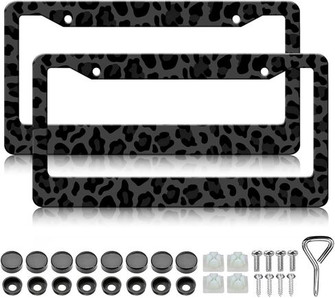 Black Leopard Cheetah Print License Plate Frames- 2 Pack Black Animal Print Aluminum Metal License Plate Frame Holder Covers, Rust-Proof Waterproof Car Decorative Tag Frames for Standard US 12x6 Inch in Saudi Arabia