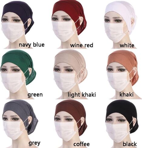 Scarf Hat Elastic Undercap with Ear Hole Bandanas Cap Accessories Hijab Caps(Light Khaki) in Saudi Arabia