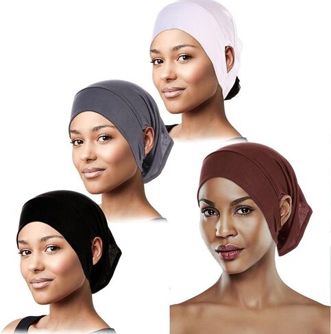 Scarf Hat Elastic Undercap with Ear Hole Bandanas Cap Accessories Hijab Caps(Light Khaki) in Saudi Arabia