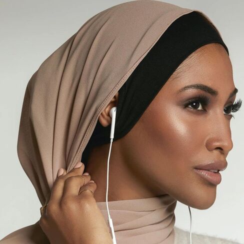 Scarf Hat Elastic Undercap with Ear Hole Bandanas Cap Accessories Hijab Caps(Light Khaki) in Saudi Arabia