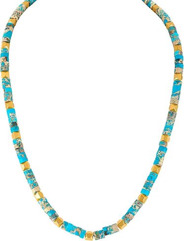 Bulova Men's Jewelry Gold-Tone Sterling Silver Necklace, Cylinder-Shaped Turquoise, Etched With Bulova's Signature Tuning Fork Logo, Length 22" Style: BVC1041-YSTQ in Kuwait