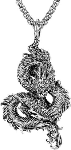 JWM Stainless Steel Pendant Necklace for Men with 23.6" Chain (Orient Dragon Necklace) in Kuwait