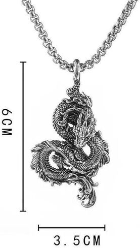 JWM Stainless Steel Pendant Necklace for Men with 23.6" Chain (Orient Dragon Necklace) in Kuwait