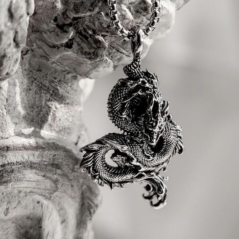 JWM Stainless Steel Pendant Necklace for Men with 23.6" Chain (Orient Dragon Necklace) in Kuwait